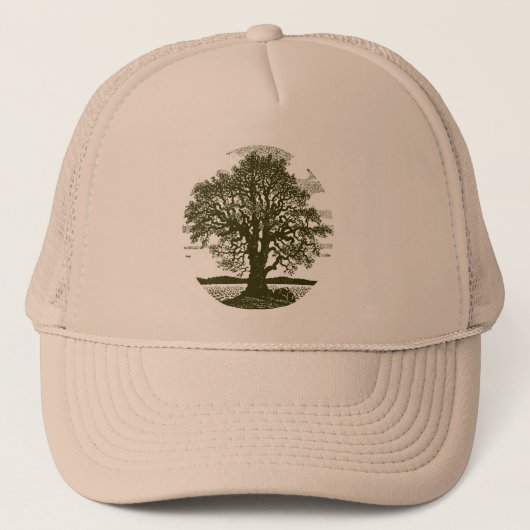 Eikenboom Silhouet in Vintage Stijl | Rustieke Bos Trucker Pet (Voorkant)