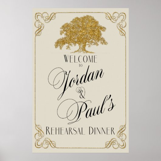 Eikenboomplantage in gouden glittersimulatie poster (Voorkant)