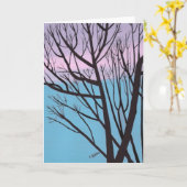 Eikenboomsilhouet, lavendellucht wenskaart kaart (Gele Bloem)