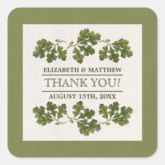  eikenhouten lappen bruiloft Dank je Vierkante Sticker (Voorkant)