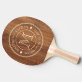 Eikenhouten Trouwmonogram Hart Tafeltennisbatje (Zijkant)