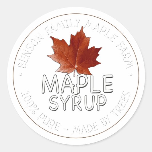 Eikensiroop Productlabel 100% ZUIVER -GEMAAKT DOOR Ronde Sticker (Voorkant)