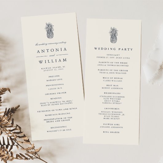 Eiland ananas bruiloft ceremonie programmakaart