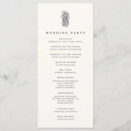 Eiland ananas bruiloft ceremonie programmakaart (Achterkant)