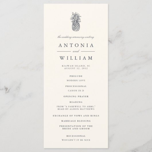 Eiland ananas bruiloft ceremonie programmakaart (Voorkant)