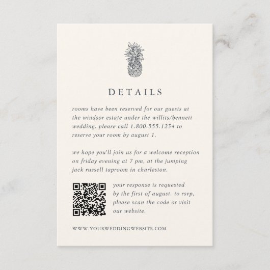 Eiland  ananas bruiloft details QR-code Informatiekaartje (Voorkant)