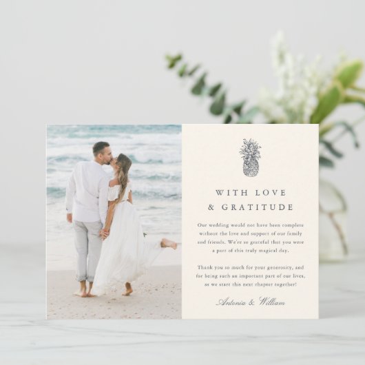 Eiland  ananas bruiloft foto bedankkaart (Staand voorkant)