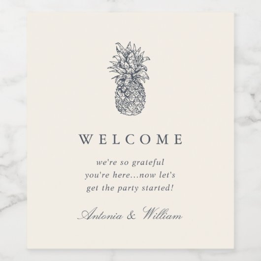 Eiland ananas bruiloft welkom wijn etiket (Enkel label)