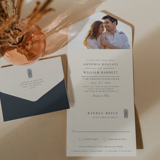 Eiland ananas foto bruiloft all in one uitnodiging