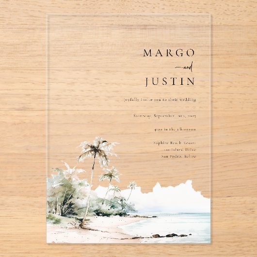 Eiland Bestemming Bruiloft Acryl Uitnodigingen (Voorkant)