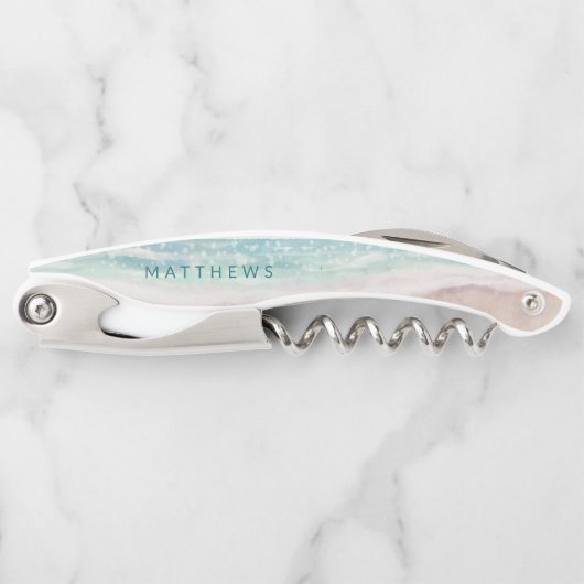 Eiland Breeze Geschilderde Strand Scène Bruiloft M Kurkentrekker (Voorkant)