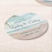 Eiland Breeze Geschilderde Strand Scène Bruiloft M Ronde Kartonnen Onderzetter (Gebogen)