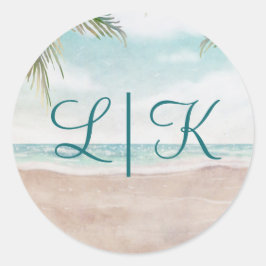 Eiland Breeze Geschilderde Strand Scène Monogram B Ronde Sticker
