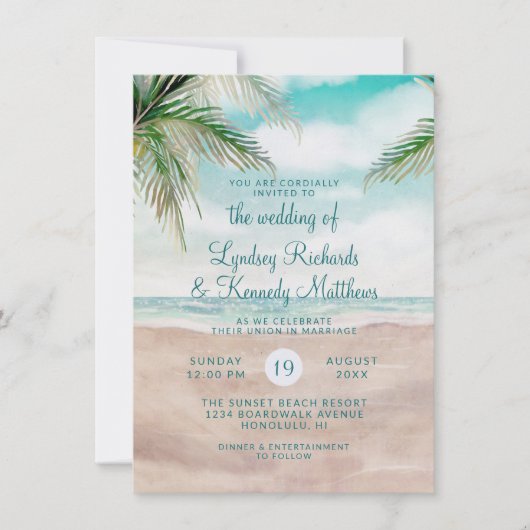 Eiland Breeze Palm Trees Strand Scène Bruiloft Kaart (Voorkant)