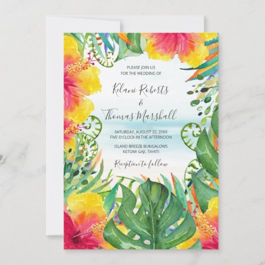 Eiland Breeze | Tropisch strand Waterverf bruiloft Kaart (Voorkant)