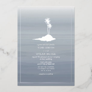 Eiland Bruiloft Chambray Waterverf Folie Uitnodiging