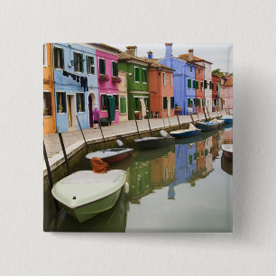Eiland Burano, Burano, Italië. Kleurrijk 4 Vierkante Button 5,1 Cm