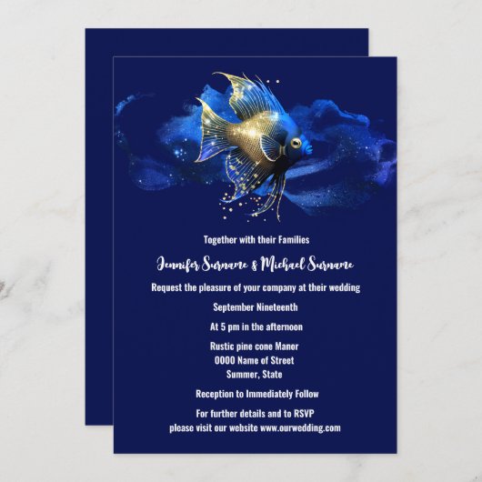 Eiland chic | blauw goud angel rif vis 3D chic Kaart (Voorkant / Achterkant)