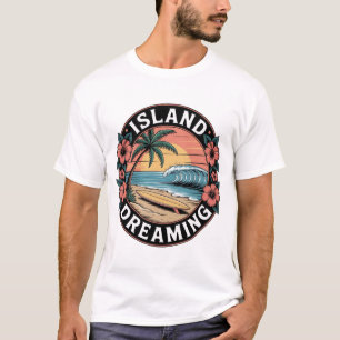 Eiland Dromen Tropische Kunst Vintage Surfplank T-shirt