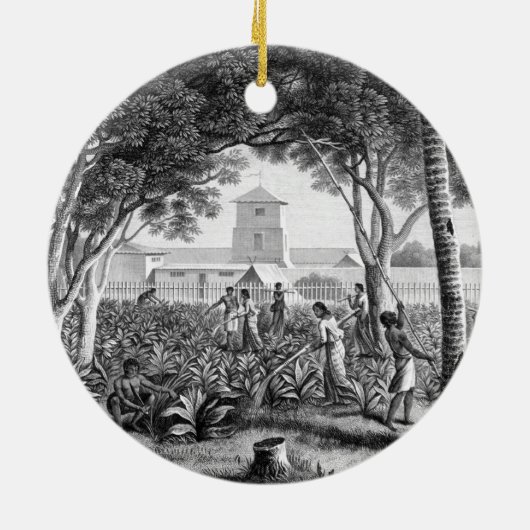 eiland Guam: Arbeidsgezinden in de tuin Keramisch Ornament (Achterkant)