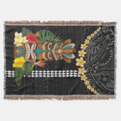 Eiland Hawaï Plumeria Lei Blanket Tiki en Kakau Deken (Voorkant)