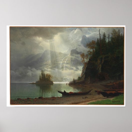 eiland in het meer (olie op het canvas) poster (Voorkant)