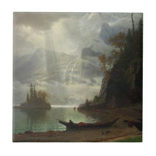 eiland in het meer (olie op het canvas) tegeltje