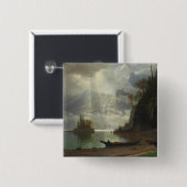 eiland in het meer (olie op het canvas) vierkante button 5,1 cm (Voorkant /achterkant)