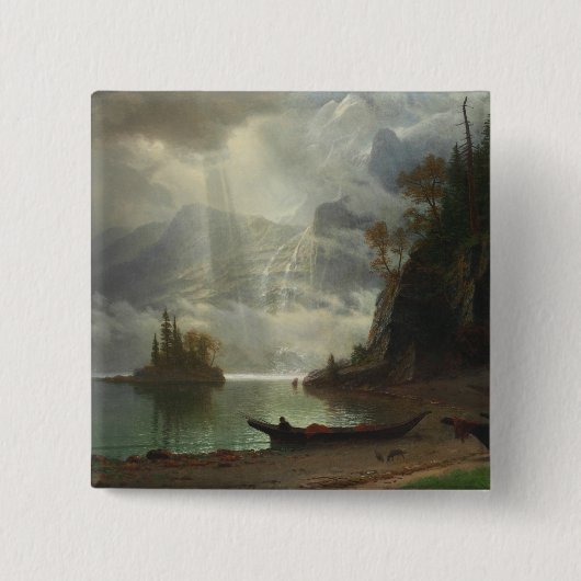 eiland in het meer (olie op het canvas) vierkante button 5,1 cm (Voorkant)