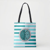 Eiland Keltisch Wit/zwart/aqua streep, cirkelknoop Tote Bag (Voorkant)