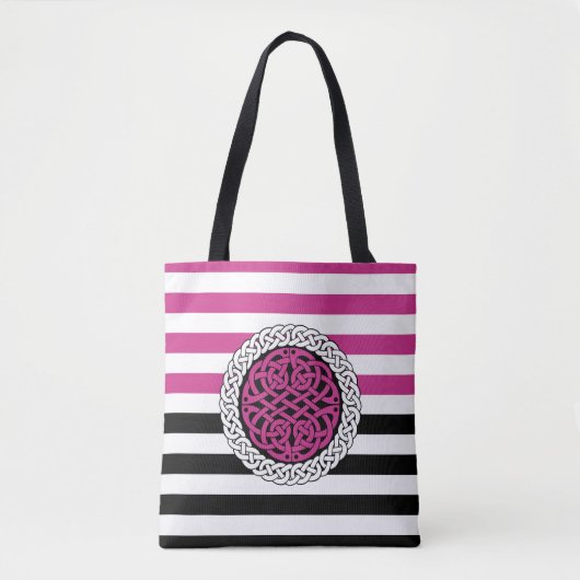 Eiland Keltisch Wit/zwart/roze streep, cirkelknoop Tote Bag (Voorkant)