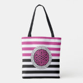 Eiland Keltisch Wit/zwart/roze streep, cirkelknoop Tote Bag (Achterkant)