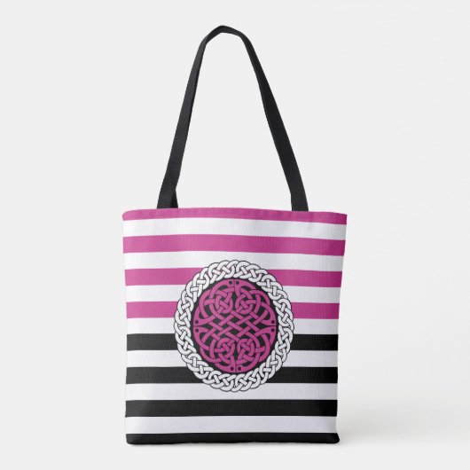 Eiland Keltisch Wit/zwart/roze streep, cirkelknoop Tote Bag (Achterkant)