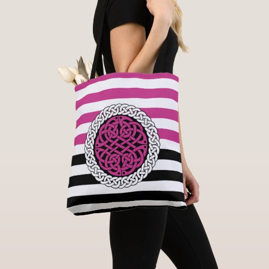 Eiland Keltisch Wit/zwart/roze streep, cirkelknoop Tote Bag (Dichtbij)