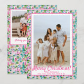 Eiland Kerstmis, Strand Roze & Groen Custom Photo Feestdagenkaart (Voorkant / Achterkant)