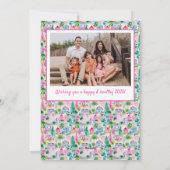 Eiland Kerstmis, Strand Roze & Groen Custom Photo Feestdagenkaart (Achterkant)