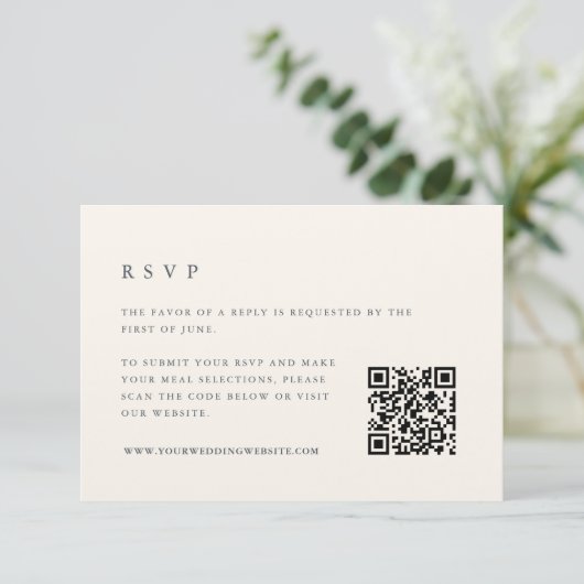 Eiland  Marine & Ecru Bruiloft QR Code RSVP Kaartje (Staand voorkant)