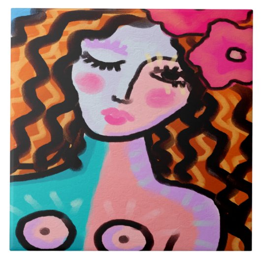 Eiland Meisje Abstract Digitaal Schilderen Tegeltje (Voorkant)