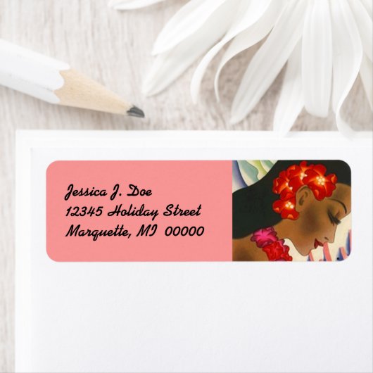 Eiland Meisje Hawaii Hibiscus Retouradres Label (Insitu)