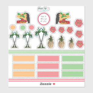 Eiland Meisje Palmboom Tropische bloemen Stickers
