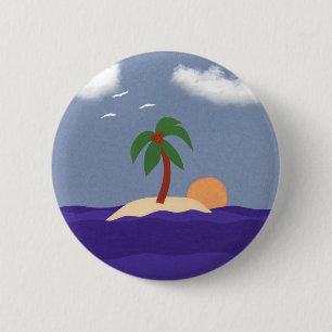 Eiland met palmboom, zon en zeegarenden ronde button 5,7 cm