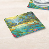 eiland Onderzetter, voeg tekst toe, vierkant het O Kartonnen Onderzetters (Schuin)