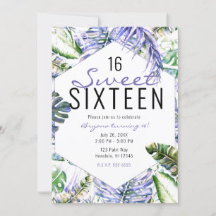 Eiland Paarse Sering Tropisch Palmenblad Sweet 16 Kaart