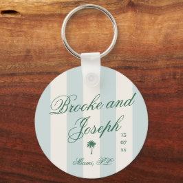 Eiland Palm Streep Cabana Strand Retro blauwe trou Sleutelhanger