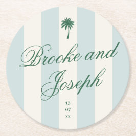 Eiland Palm Stripe Cabana Strand Retro blauwe trou Ronde Kartonnen Onderzetter
