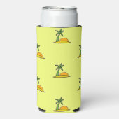 Eiland palmbomen en zon op geel seltzer blikjeskoeler (Seltzer Achterkant)