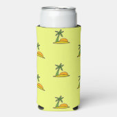 Eiland palmbomen en zon op geel seltzer blikjeskoeler (Seltzer Voorkant)