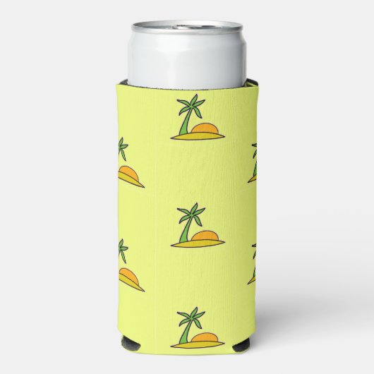 Eiland palmbomen en zon op geel seltzer blikjeskoeler (Seltzer Voorkant)