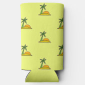 Eiland palmbomen en zon op geel seltzer blikjeskoeler (Achterkant)