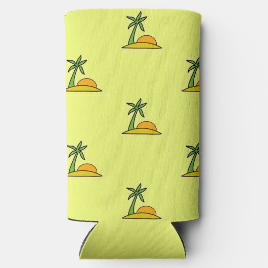 Eiland palmbomen en zon op geel seltzer blikjeskoeler (Achterkant)